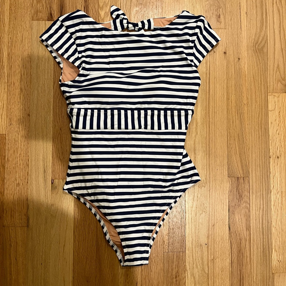 J. Crew Navy and White Striped One Piece Swimsuit